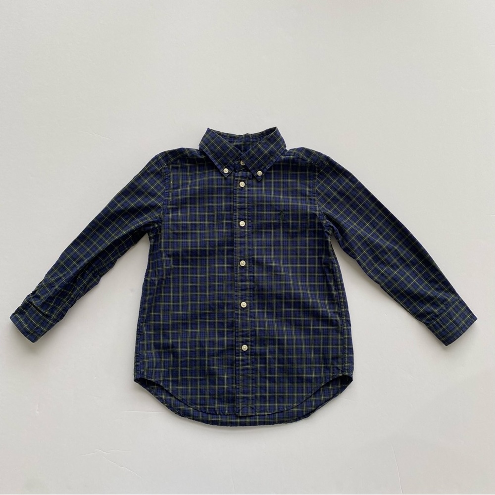 Ralph Lauren Shirt Toddler Size 4/4T  Navy Plaid Long Sleeve Button Up Cotton